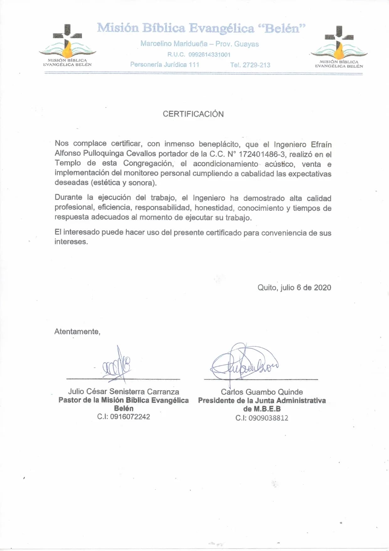 Certificado Resumen Auditorios e Iglesias 2017-2025